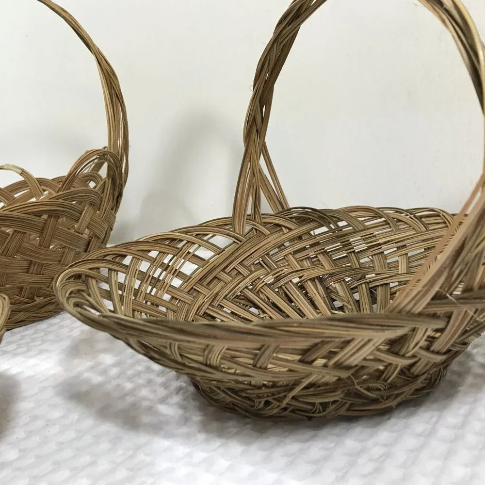 Vintage Wicker Basket with Handle Bundle